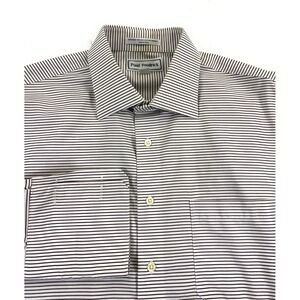 Paul Fredrick Men's Non-Iron French Cuff Pinpoint Black Stripe Dress Shirt 17-32
